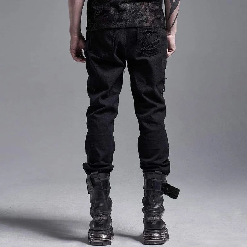 Herren Gothic Ripped Pants With Chains