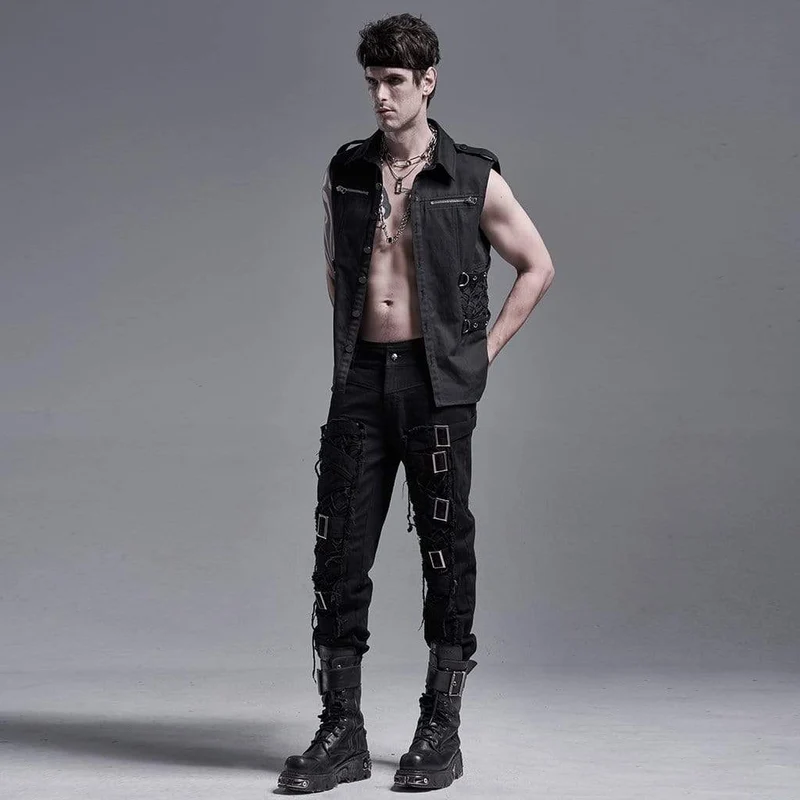 Herren Gothic Ripped Pants With Chains