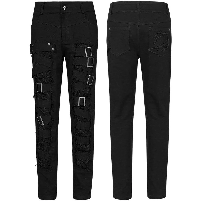 Herren Gothic Ripped Pants With Chains