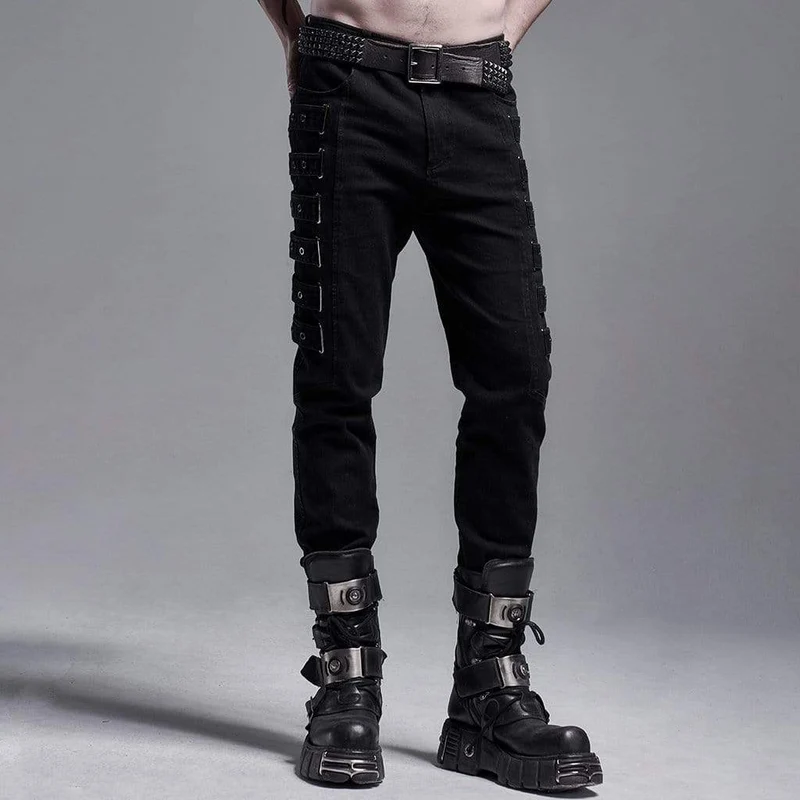 Herren Gothic Fitted Pants With Chains