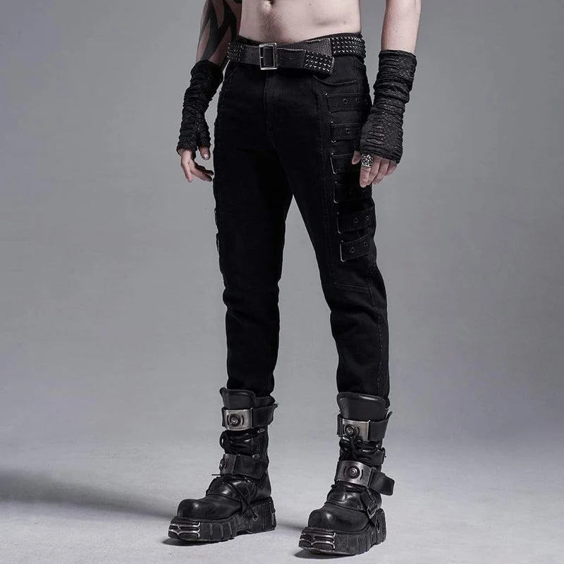 Herren Gothic Fitted Pants With Chains
