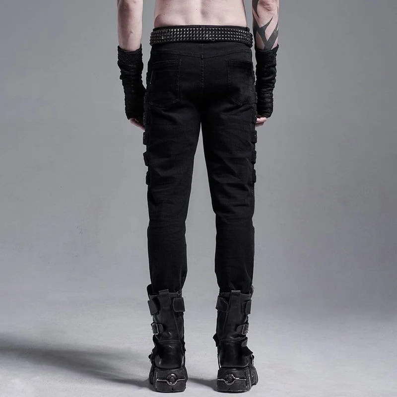 Herren Gothic Fitted Pants With Chains