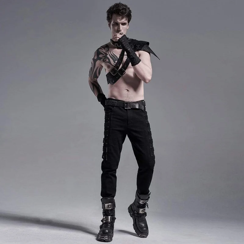 Herren Gothic Fitted Pants With Chains