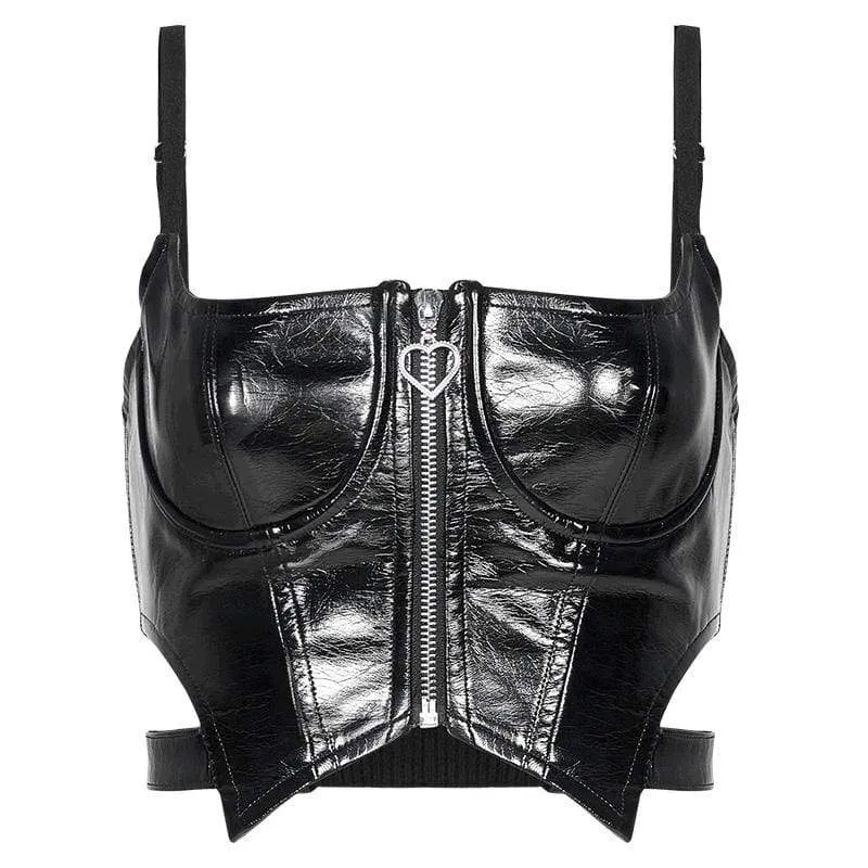 Damen Grunge Front Zip Slip Kunstlederwesten