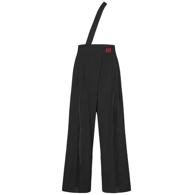 Damen Gothic Strappy Splicing Mesh Straight Pants