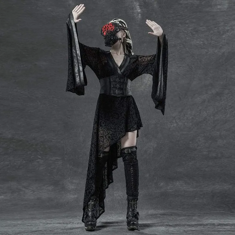 Frauen Gothic Lace Sheer unregelmäßige Kleider mit Gürtel