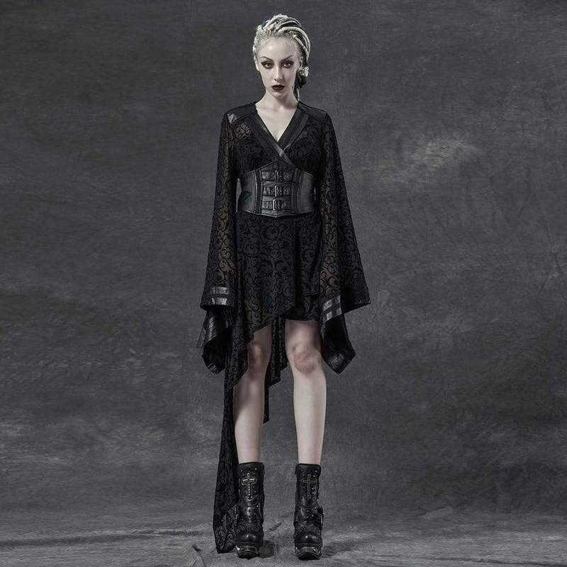 Frauen Gothic Lace Sheer unregelmäßige Kleider mit Gürtel