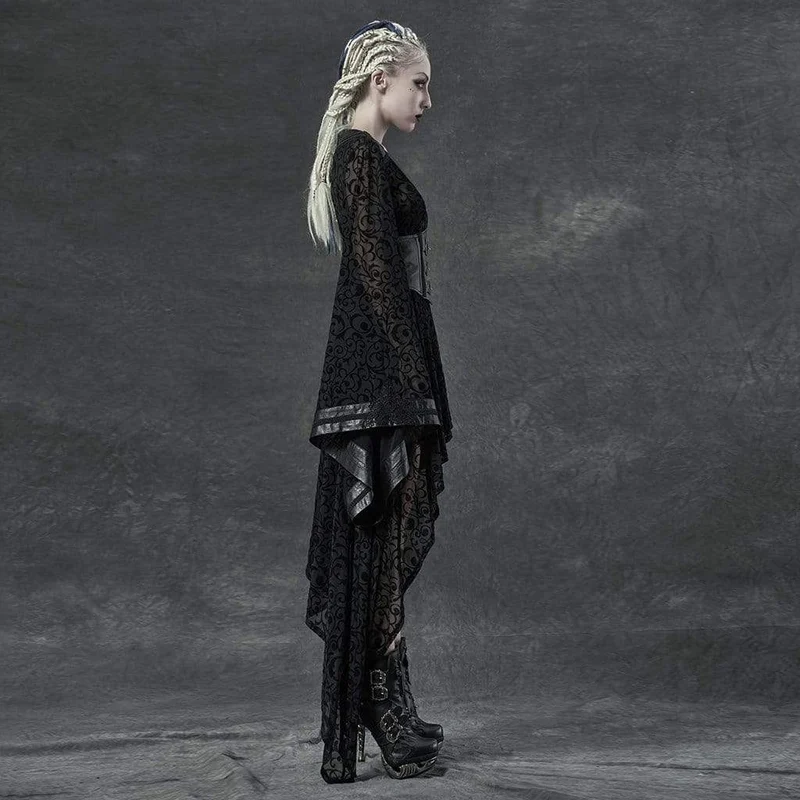 Frauen Gothic Lace Sheer unregelmäßige Kleider mit Gürtel