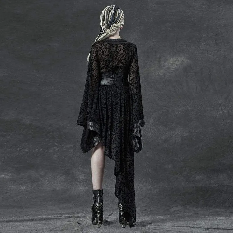 Frauen Gothic Lace Sheer unregelmäßige Kleider mit Gürtel