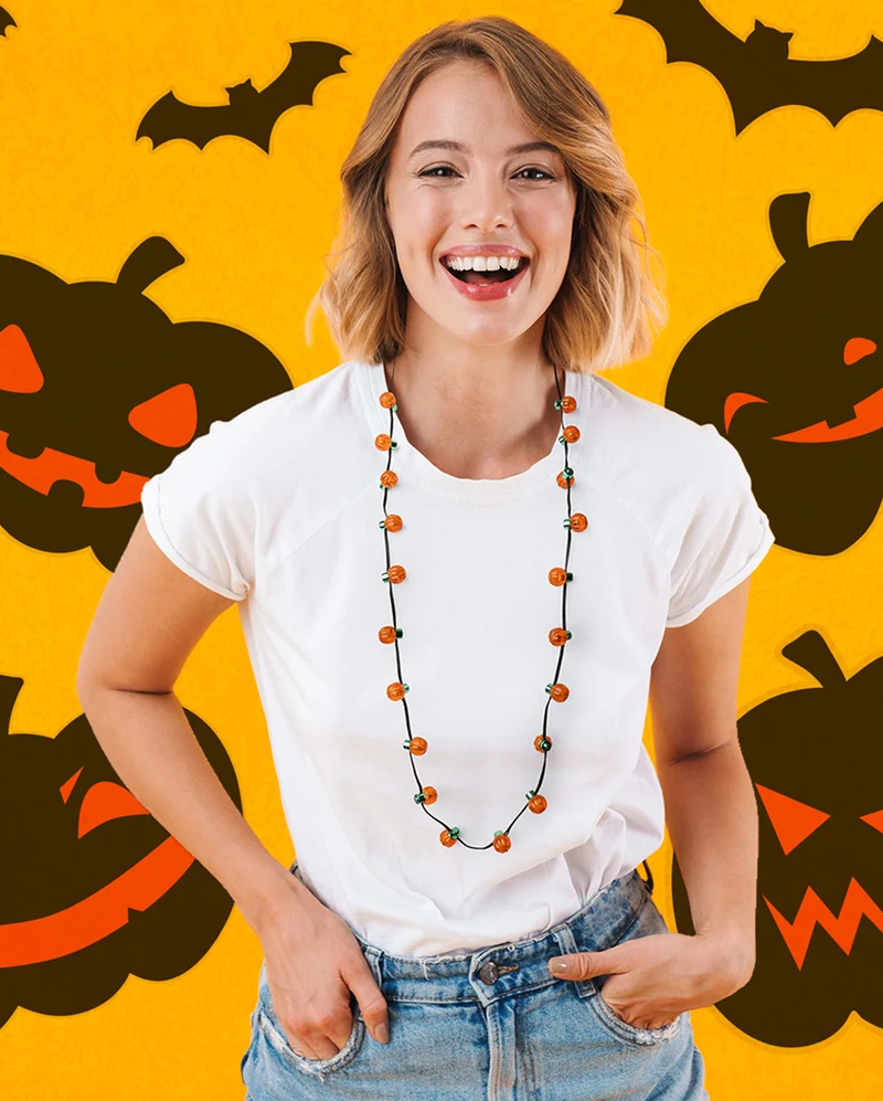Blinkende Kürbis Halskette mit Flashing Pumpkins