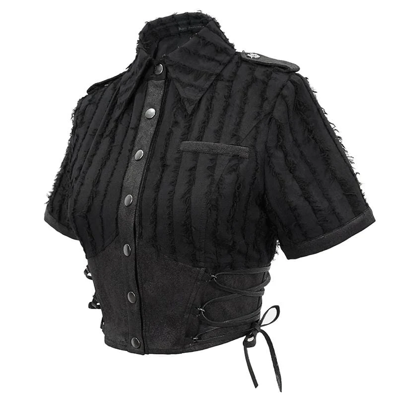 Damen Gothic Black Collared Short Shirts