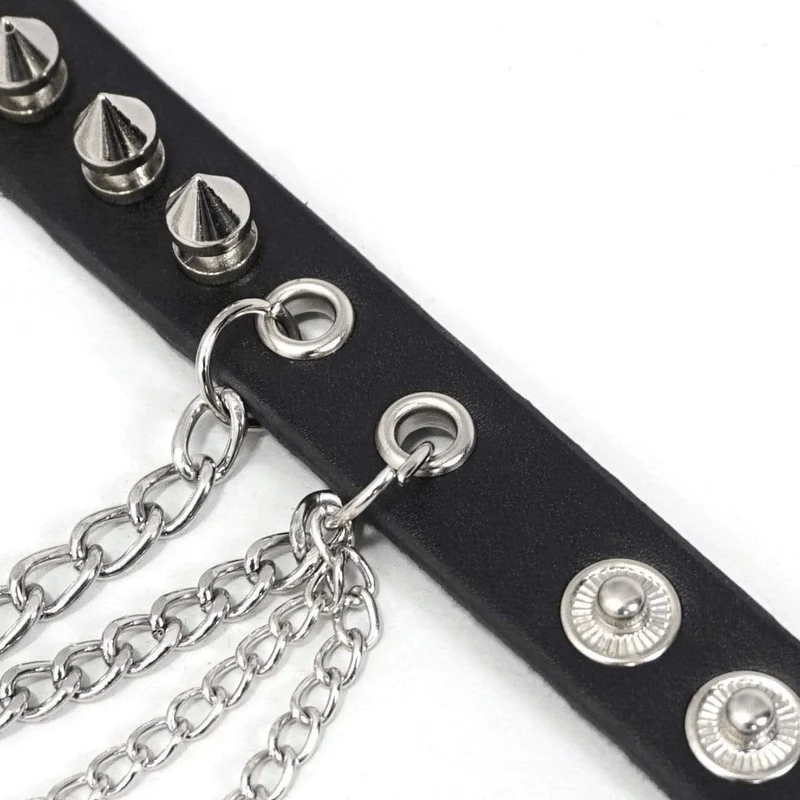 Damen Gothic Punk Black Kunstlederkette und Nieten Armbänder