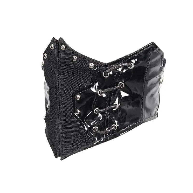 Damen Gothic Black Underbust PU Leder Korsettgürtel