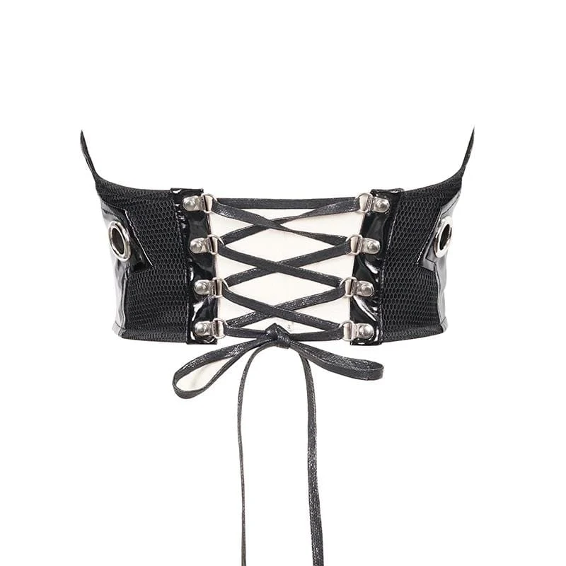 Damen Gothic Black Underbust PU Leder Korsettgürtel