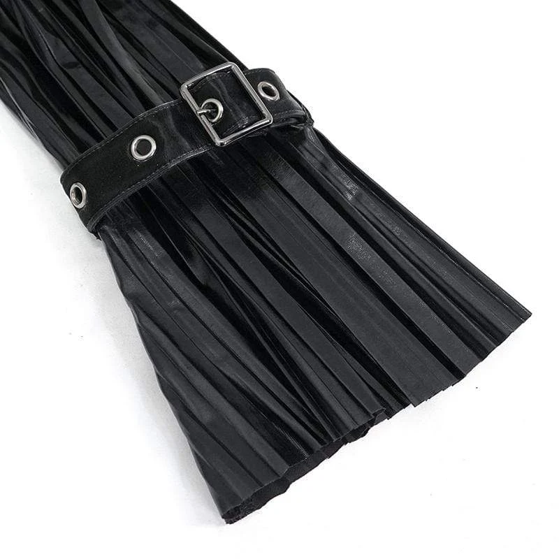 Damen Gothic Black Shimmer Long Ruffle Sleeved Shirts