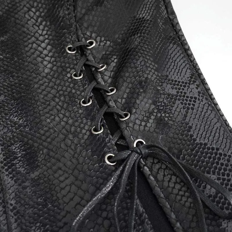 Damen Gothic Black Snakeskin Seitenschlitze Maxiröcke