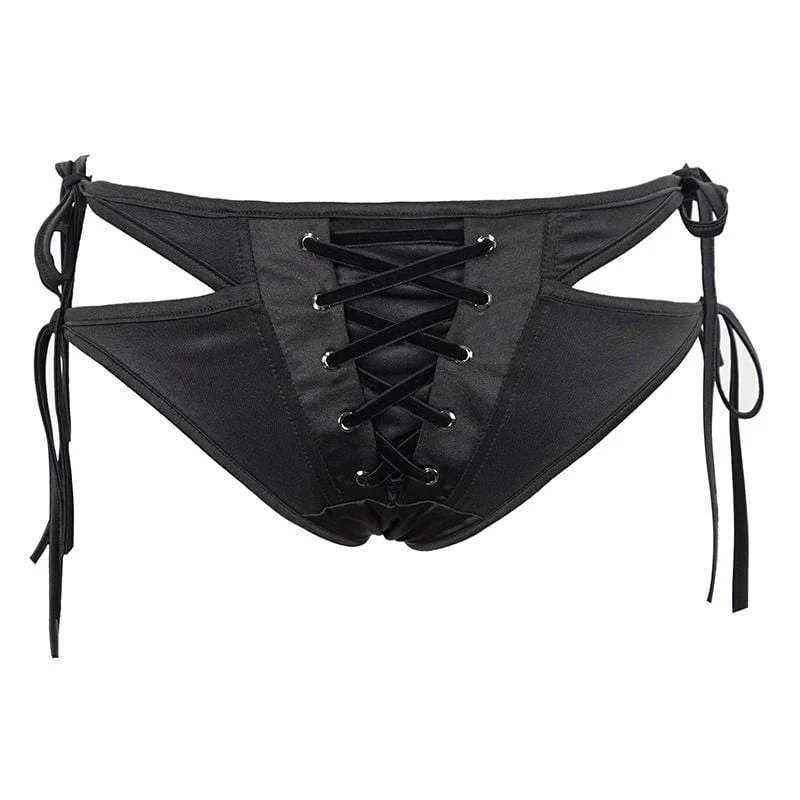 Damen Gothic Black Schnürung Detaillierte Bikini-Hosen