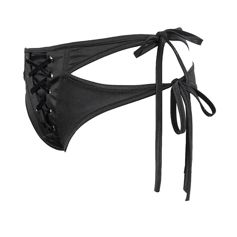 Damen Gothic Black Schnürung Detaillierte Bikini-Hosen