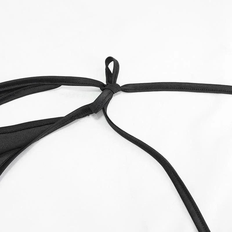 Damen Gothic Black Schnürung Detaillierte Bikini-Hosen
