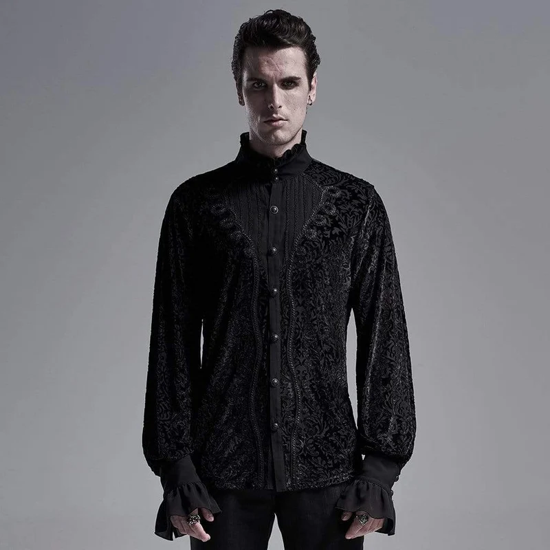 Herren Gothic Standkragen Jacquard Flare Sleeve Shirts