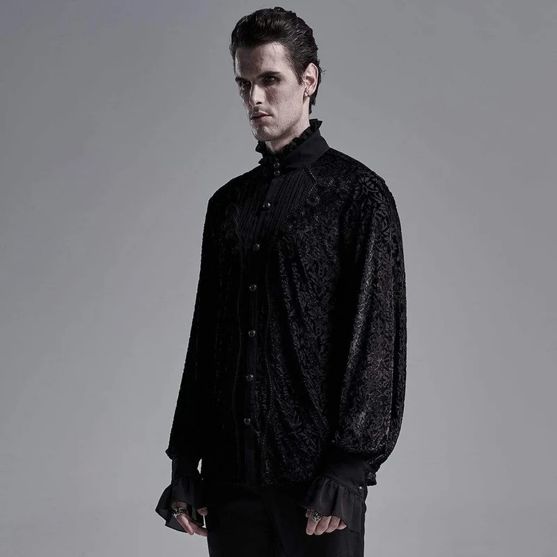 Herren Gothic Standkragen Jacquard Flare Sleeve Shirts