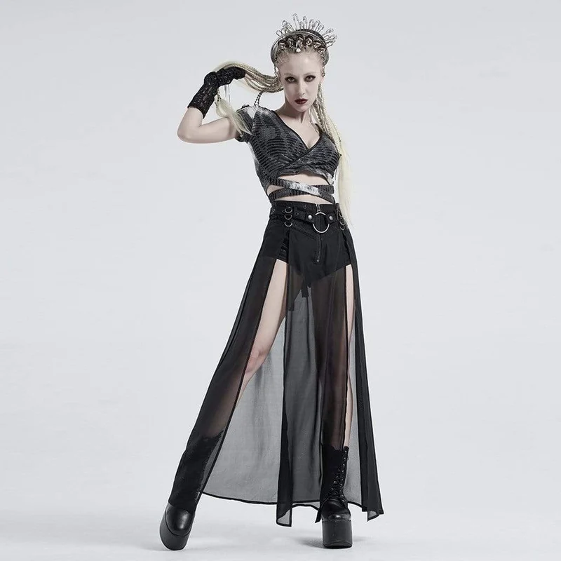 Damen Gothic Front Zip Shorts mit Überrock