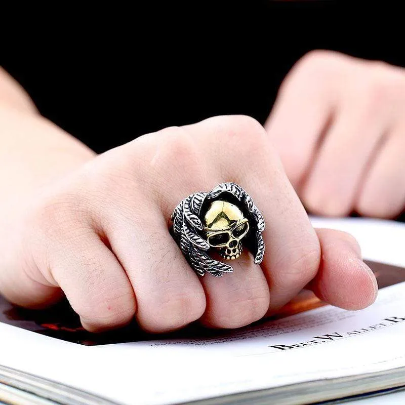 Herren Punk Feather Skulls Ringe