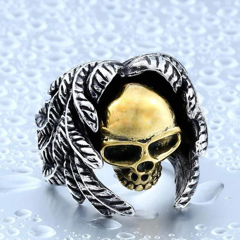 Herren Punk Feather Skulls Ringe