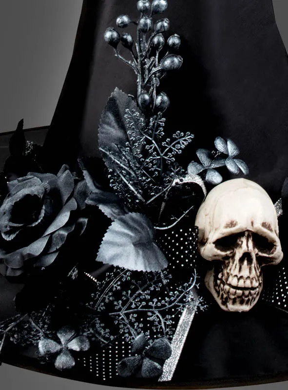 Halloween Hut für Hexen mit Totenkopf-Blumen Schmuck