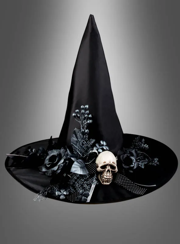 Halloween Hut für Hexen mit Totenkopf-Blumen Schmuck