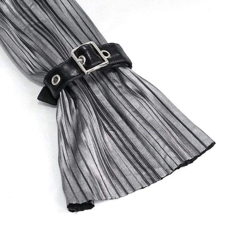 Damen Gothic Silver Shimmer Langarmhemden mit Rüschenärmeln