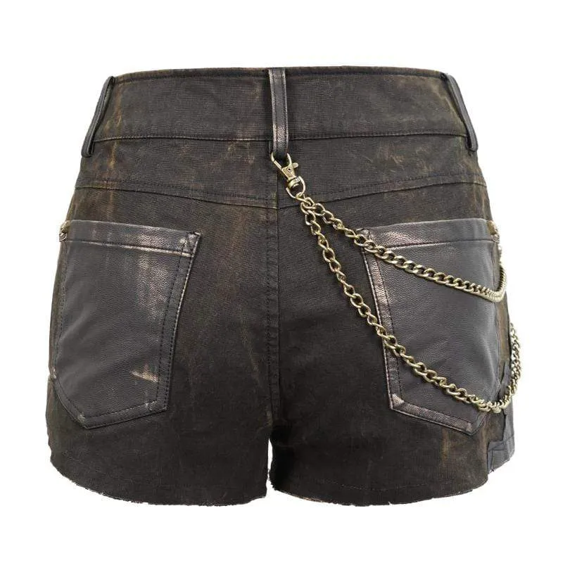 Damen Gothic Schwarz und Kupfernieten Nieten Shorts