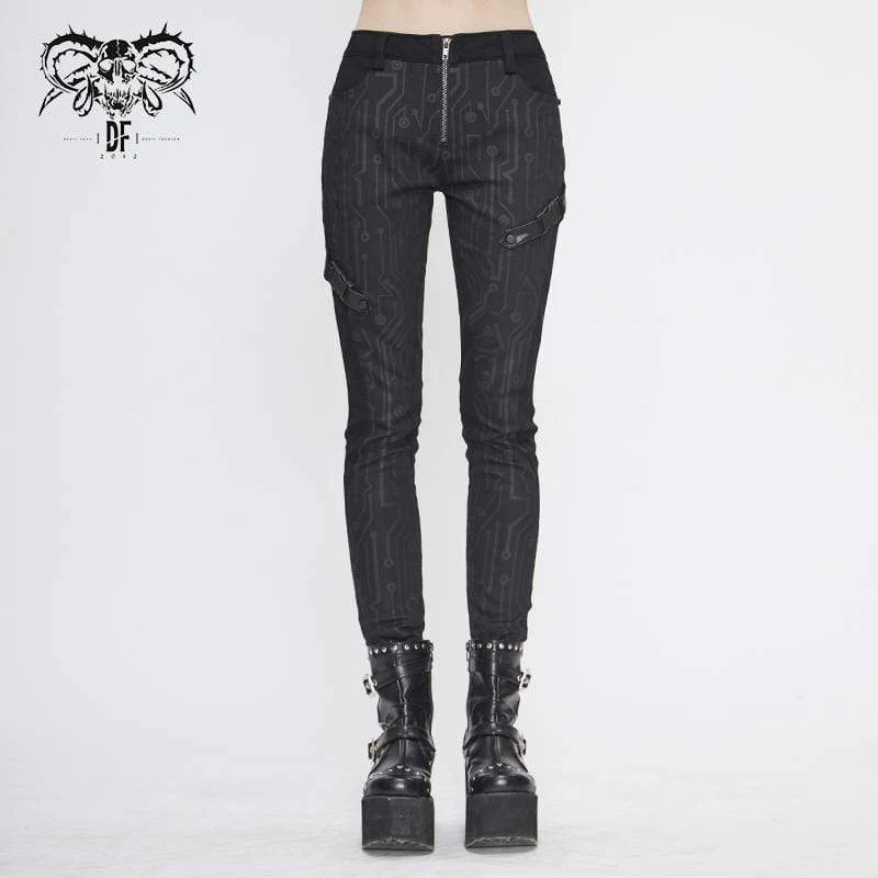 Damen Gothic Front Zip Straight-Leg Hose