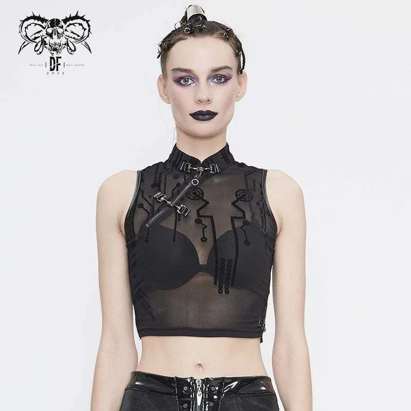 Frauen Gothic Sheer Lace ärmellose kurze Tops