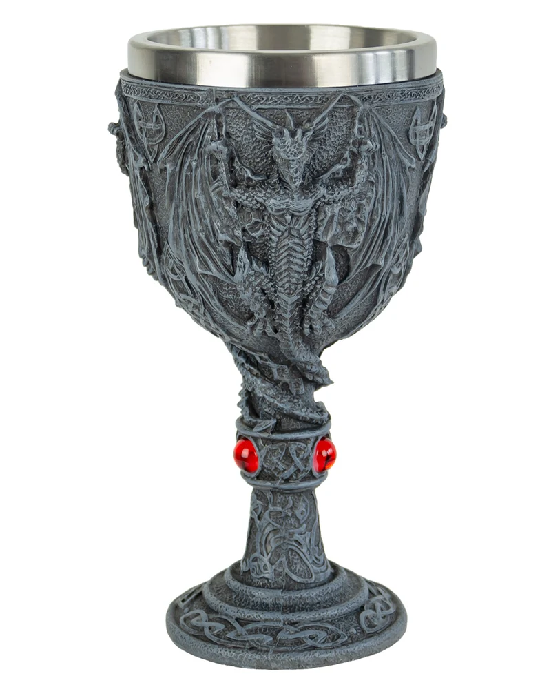 Eindrucksvoller Drachenkelch mit roten Steinen 20cm