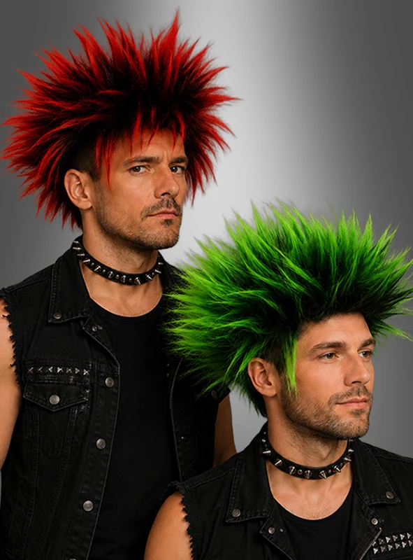 80er Punk Perücke rot oder grün