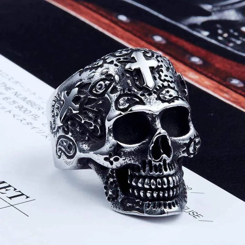 Punk Cross Skull Rings für Herren