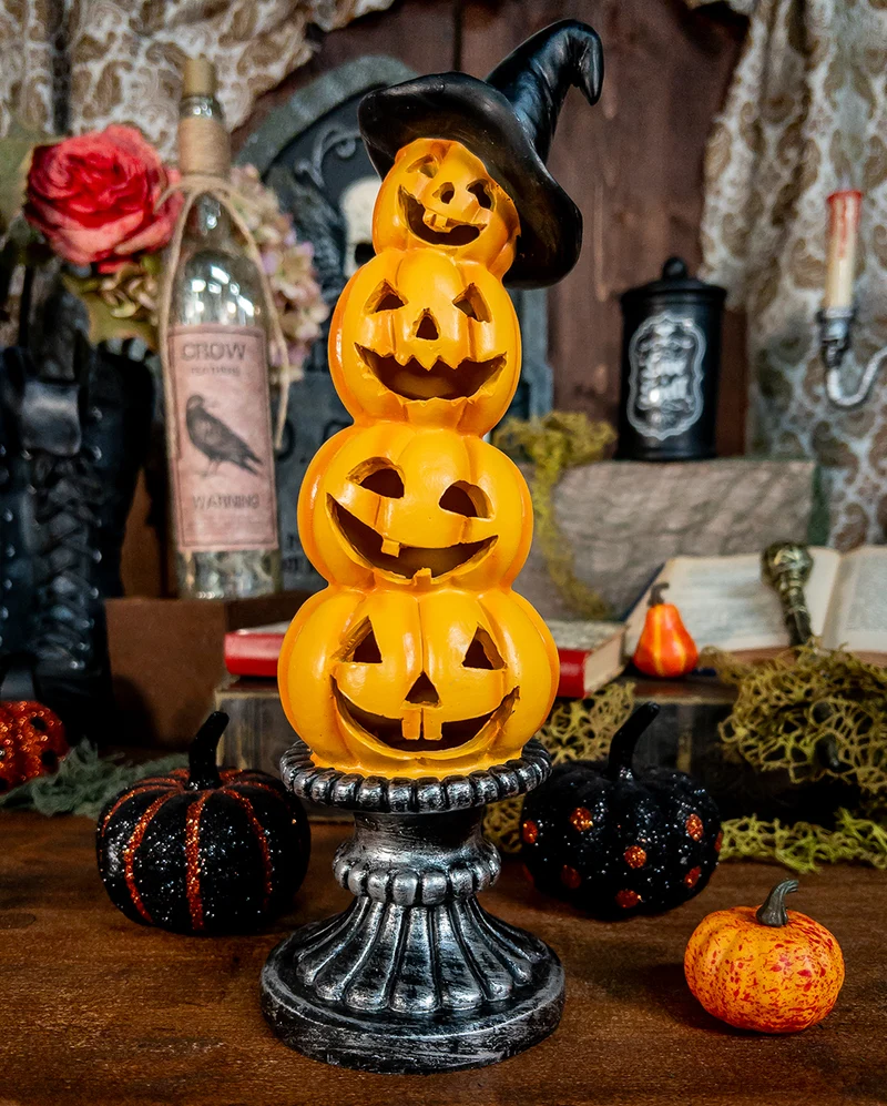 Leuchtender Jack O'Lantern Turm mit Säule & Hexenhut 28,5cm