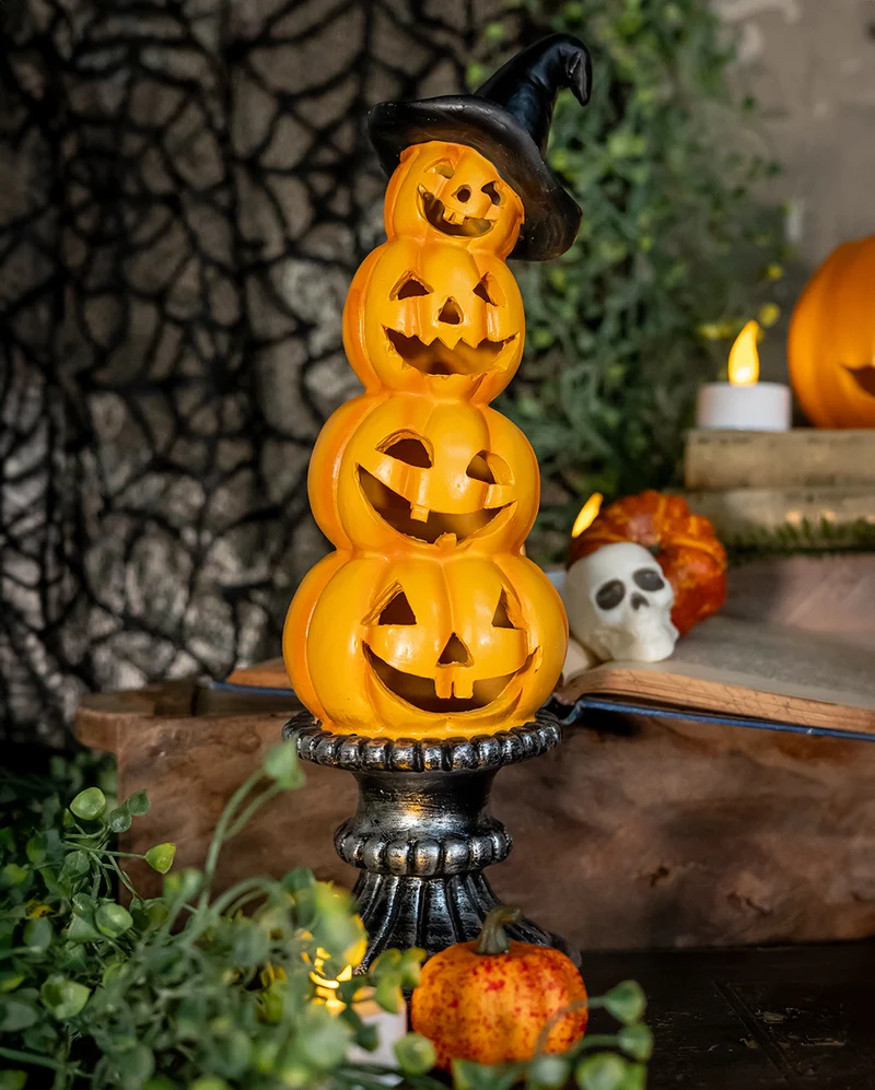 Leuchtender Jack O'Lantern Turm mit Säule & Hexenhut 28,5cm