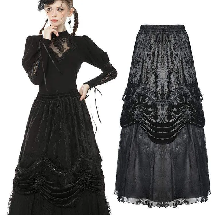 Vintage Vintage Gothic Mehrschicht Velet Maxiröcke für Damen