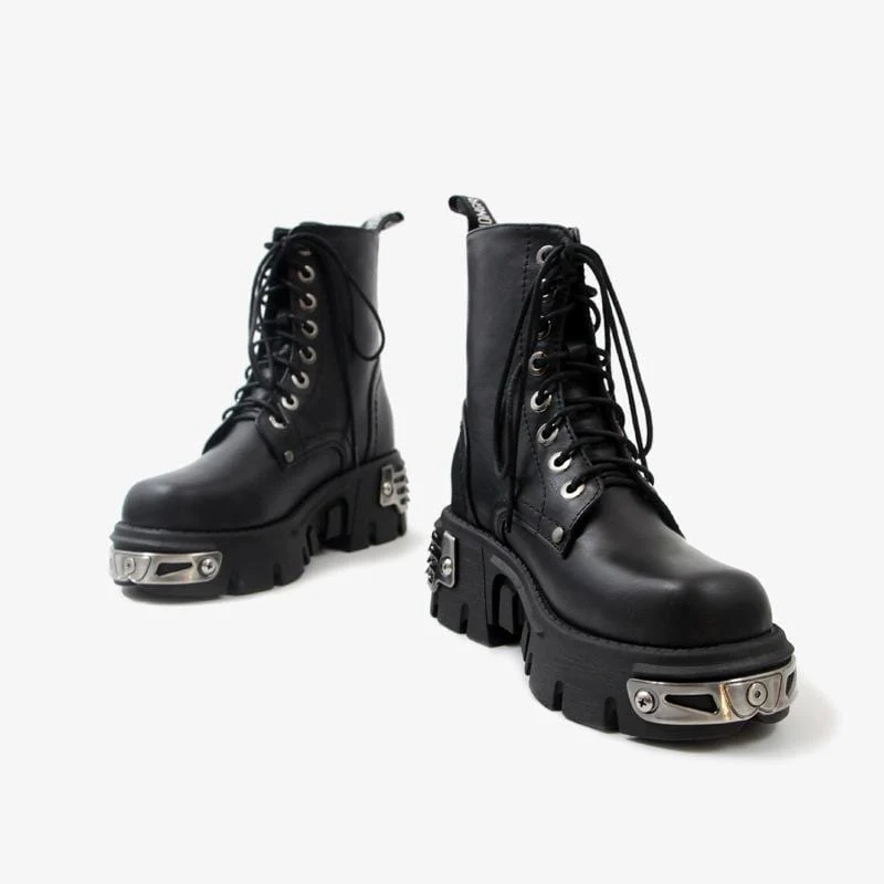 Damen Punk Schnür Martin Stiefel Plattform Stiefeletten