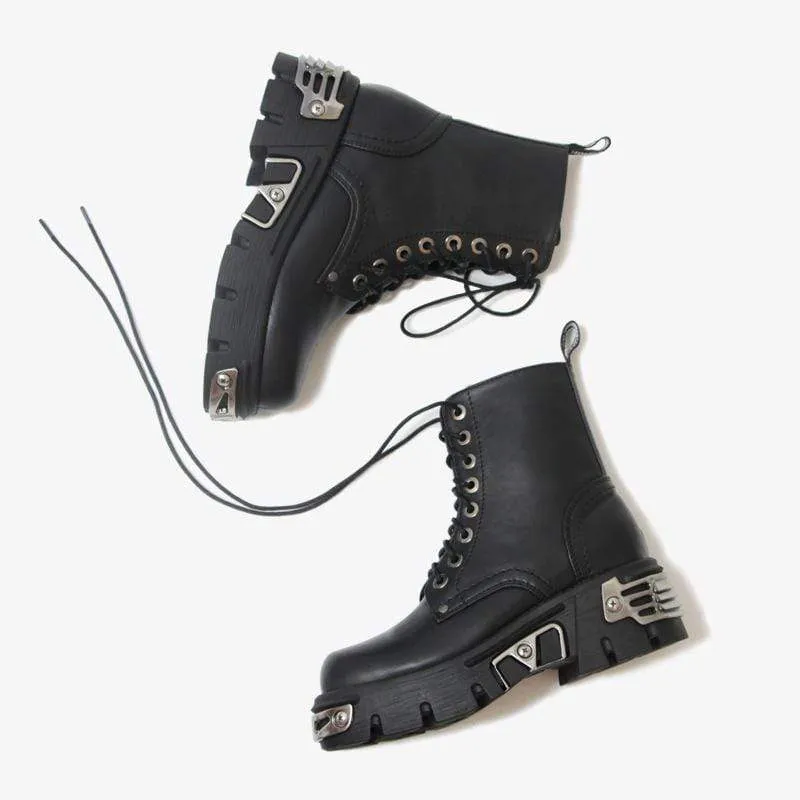 Damen Punk Schnür Martin Stiefel Plattform Stiefeletten