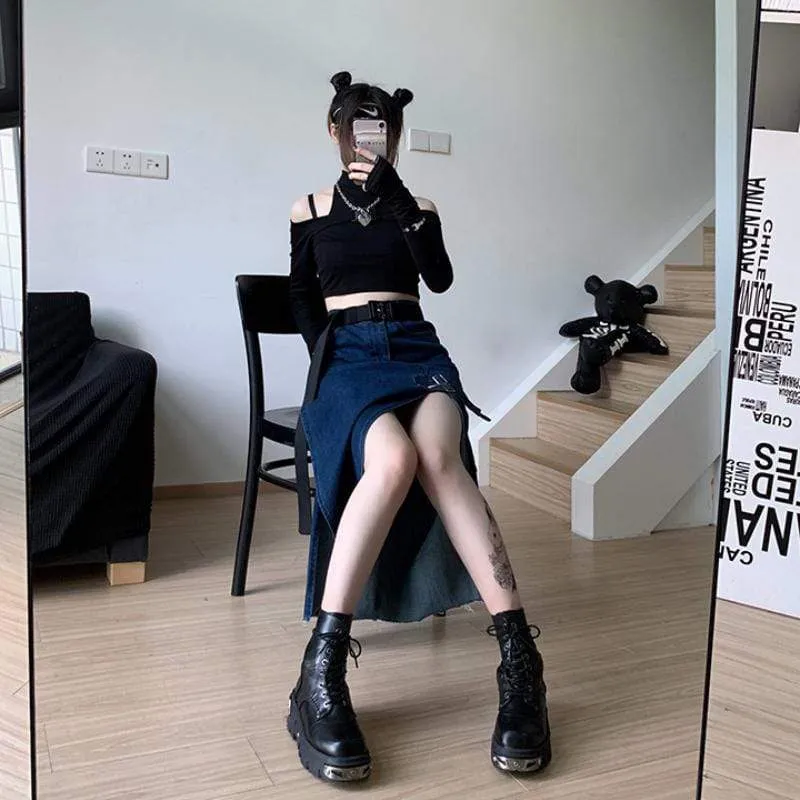 Damen Punk Schnür Martin Stiefel Plattform Stiefeletten