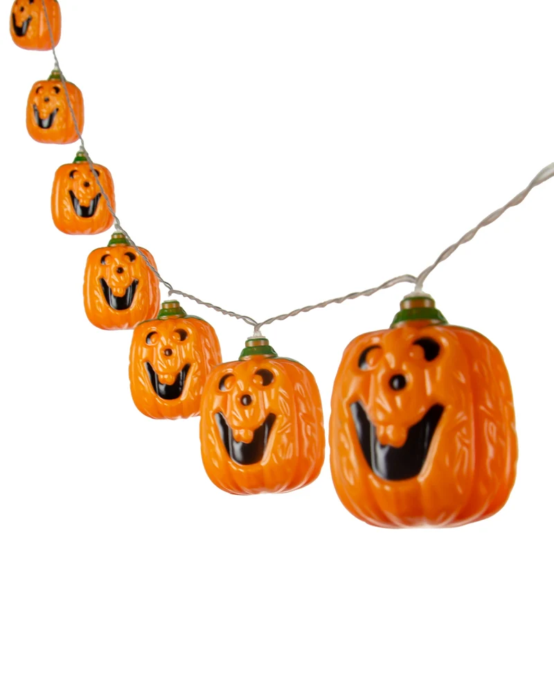 Grinsende Halloween Kürbis Lichterkette mit 10 LEDs