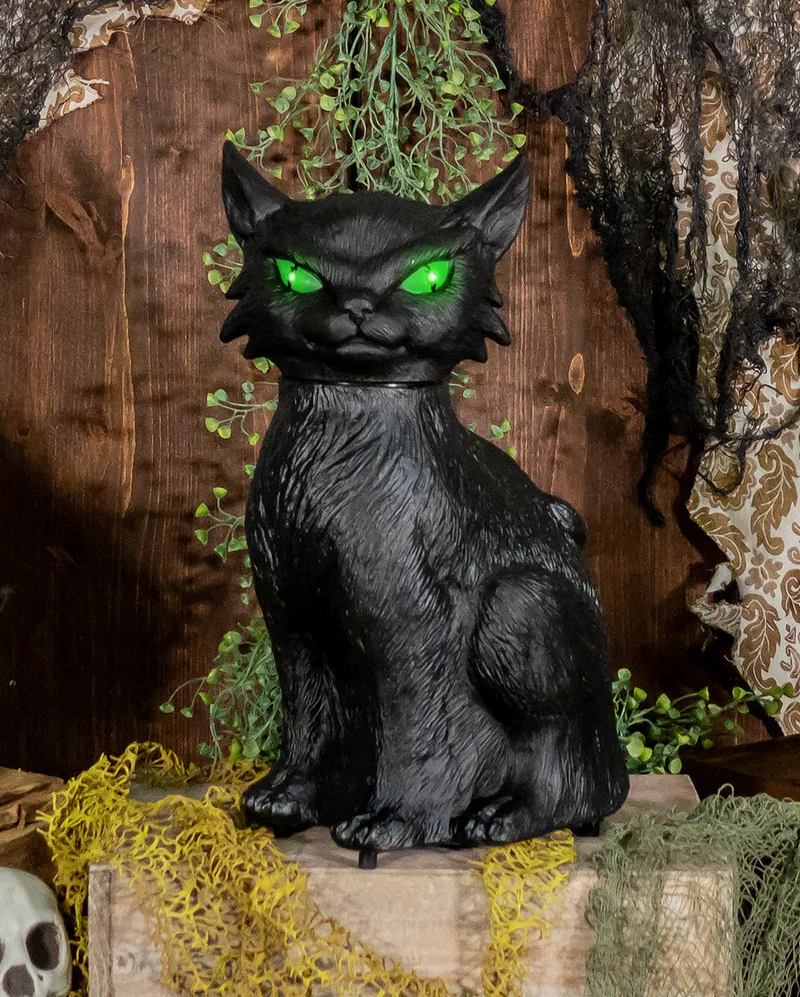 Schwarze Hexenkatze mit Bewegung, Licht & Ton 34cm