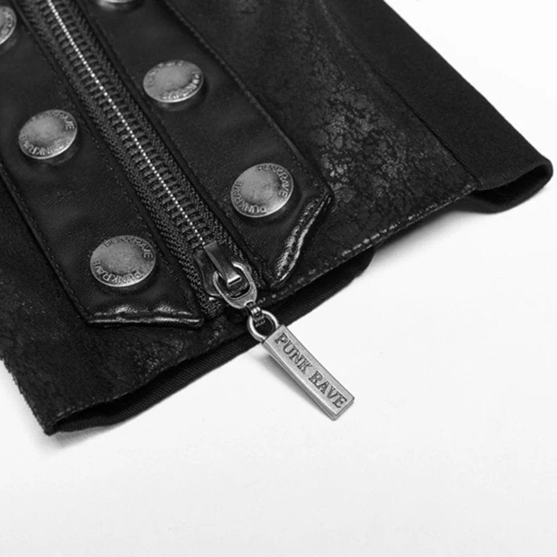 Frauen Punk besetzt Kunstleder Reißverschluss Jacke schwarz