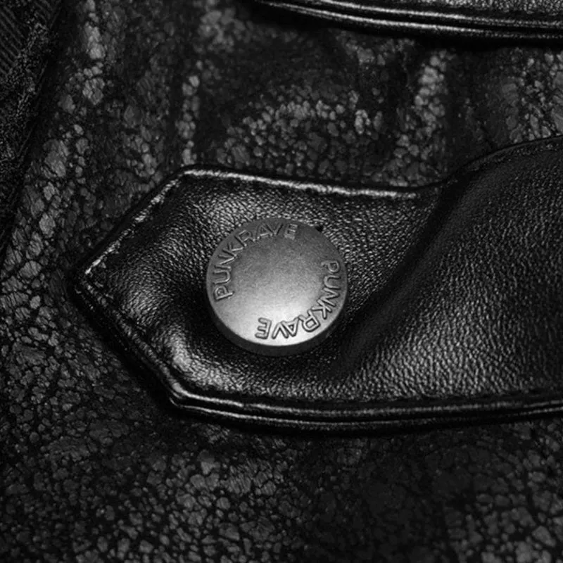 Frauen Punk besetzt Kunstleder Reißverschluss Jacke schwarz