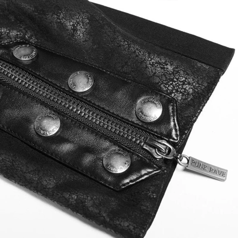 Frauen Punk besetzt Kunstleder Reißverschluss Jacke schwarz