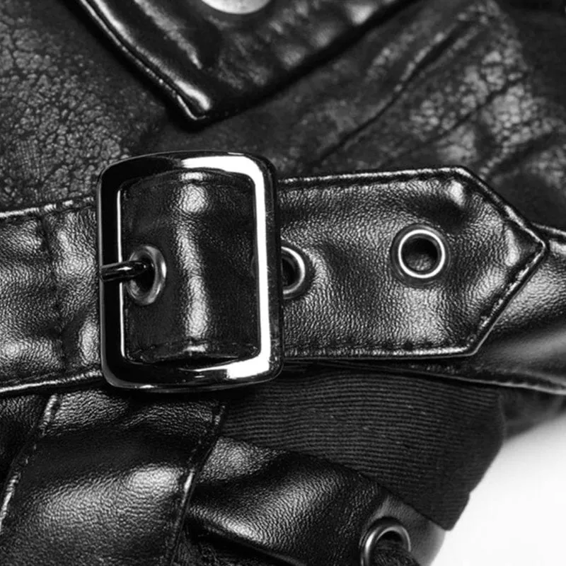 Frauen Punk besetzt Kunstleder Reißverschluss Jacke schwarz