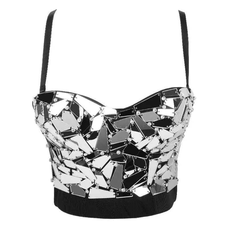 Frauen Grunge Kontrastfarbe Voll Pailletten Bustiers